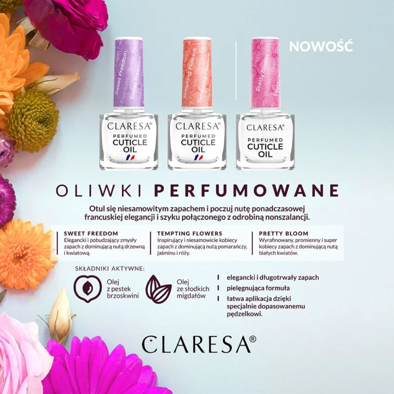 Claresa Oliwka Sweet Freedom, Tempting Flowers i Pretty Bloom do skórek i paznokci. Manicure i pedicure hybrydowy.
