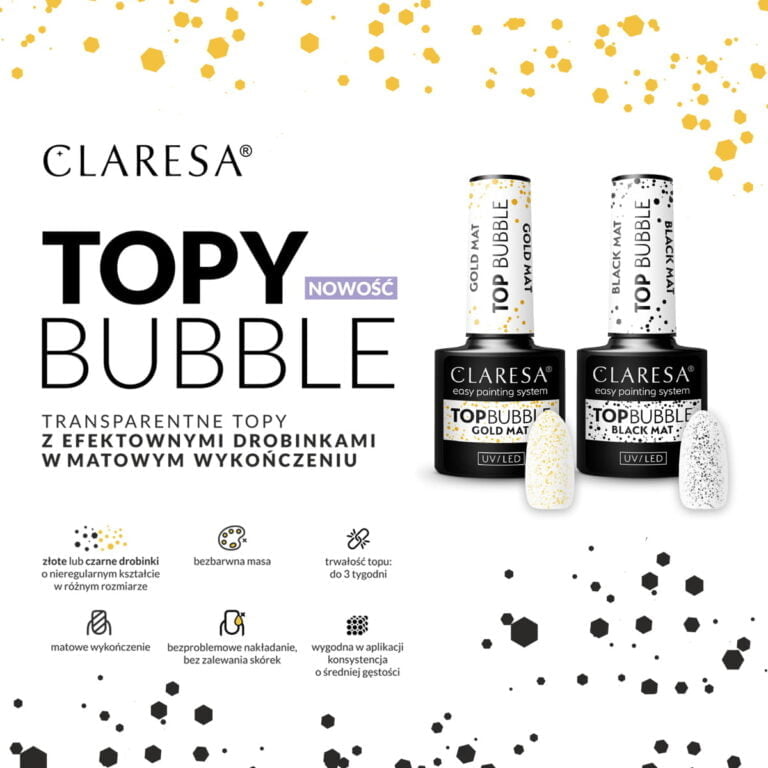 Claresa Top Bubble Transparentne Topy z efektownymi drobinkami w matowym wykończeniu.