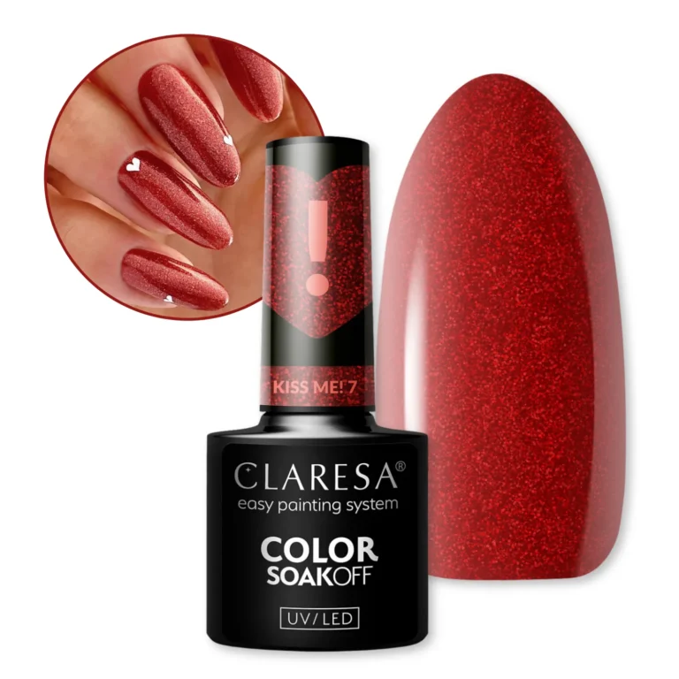 Claresa lakier hybrydowy Kiss Me! 7 czerwony z drobinkami