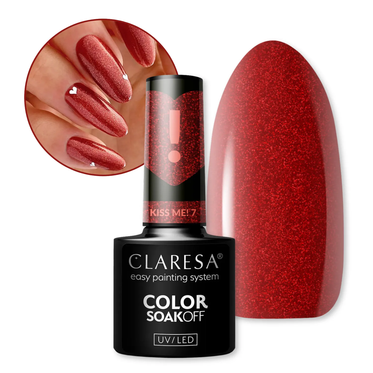 Claresa lakier hybrydowy Kiss Me! 7 czerwony z drobinkami