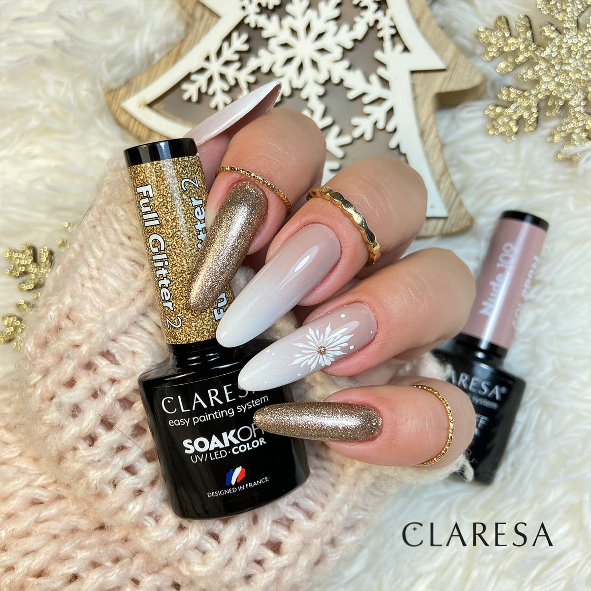 Claresa stylizacja lakiery hybrydowe Full Glitter 2 do paznokci. Manicure i Pedicure hybrydowy.