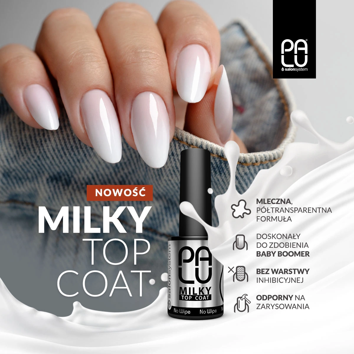 Palu top hybrydowy Milky no wipe bez przecierania mleczny efekt 11ml