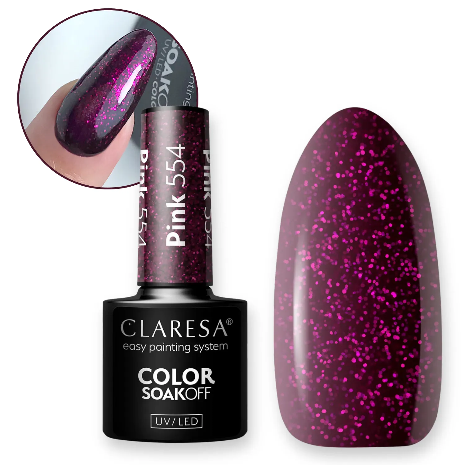 CLARESA LAKIER HYBRYDOWY PINK 554 CIEMNY RÓŻ Z BROKATEM BEZ TPO