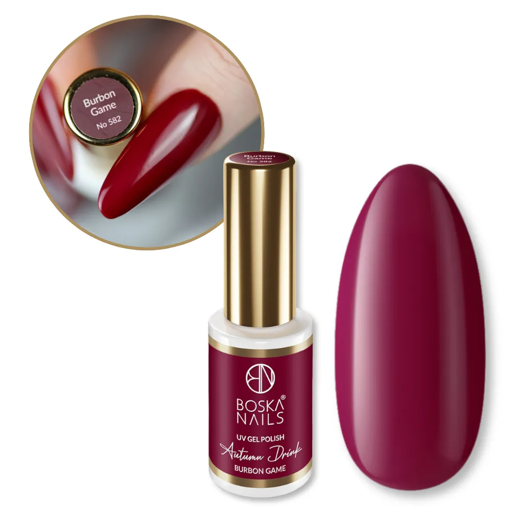 BOSKA NAILS LAKIER HYBRYDOWY BURBON GAME NO 582 DO PAZNOKCI WINNA CZERWIEŃ