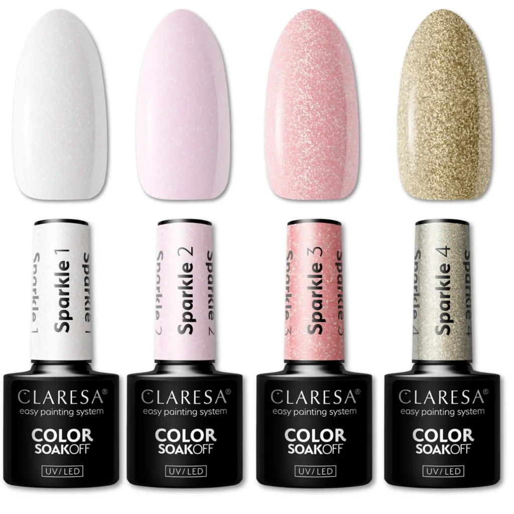 CLARESA LAKIER HYBRYDOWY SPARKLE 1-4 DO PAZNOKCI RÓŻ ZŁOTO DROBINKI